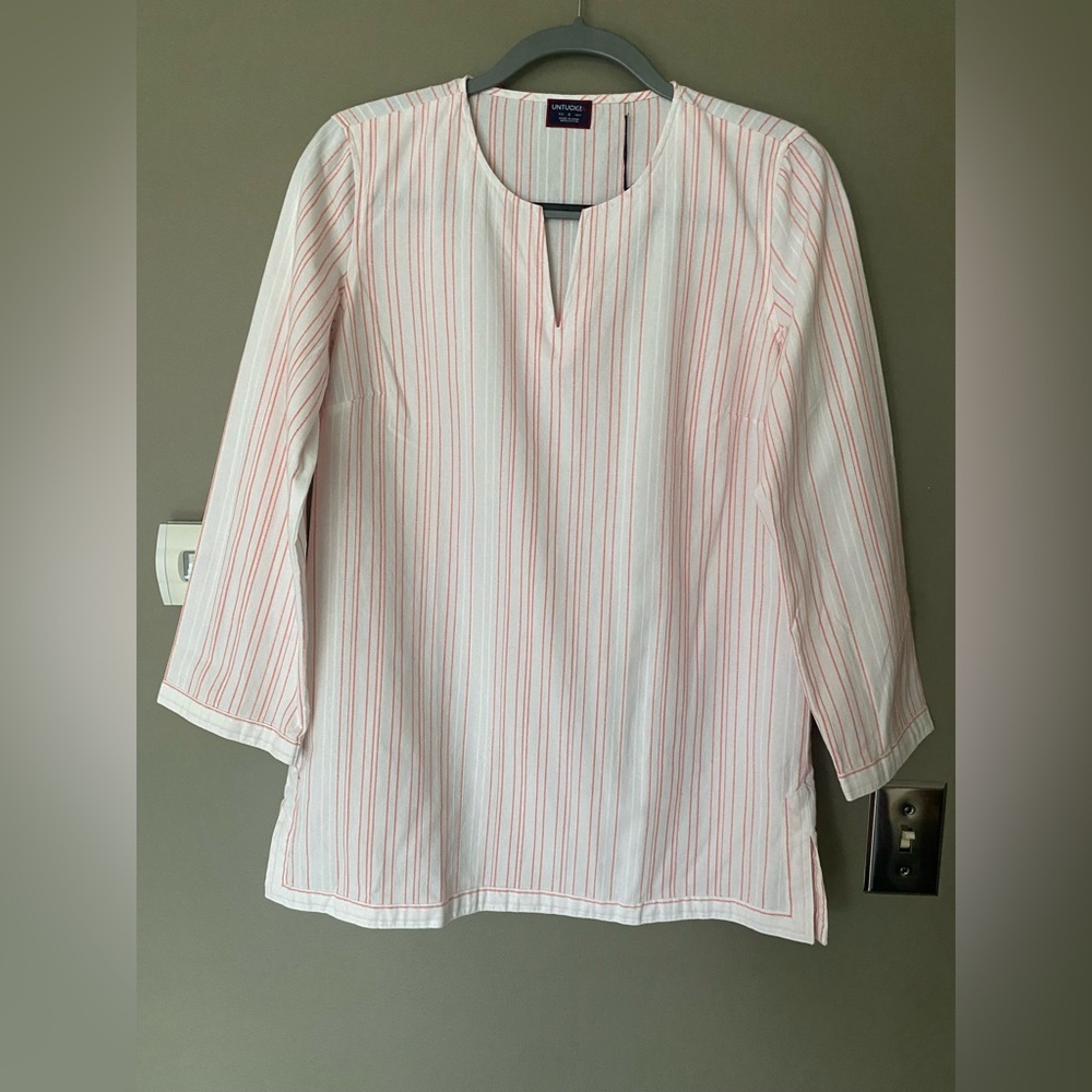 NWT UNTUCKit Durfort Women’s Boho Peasant Striped Tunic Shirt Sz 6 - Picture 2 of 8